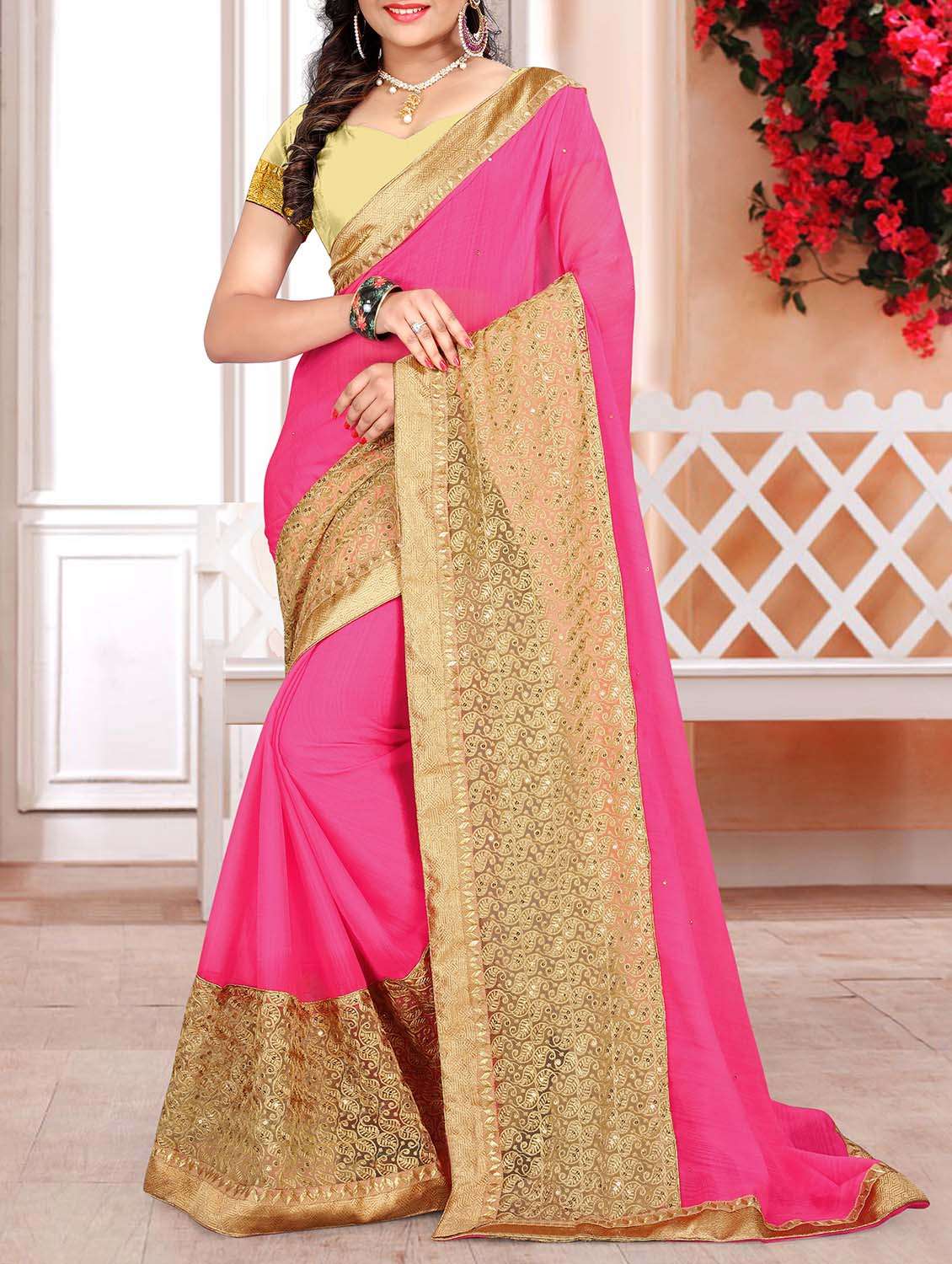 pink embroidered saree - 11303826 - Zoom Image - 0