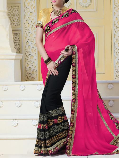 pink embroidered saree with blouse - 11303836 -  Standard Image - 0