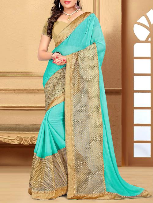 green embroidered saree - 11303918 - Standard Image - 0