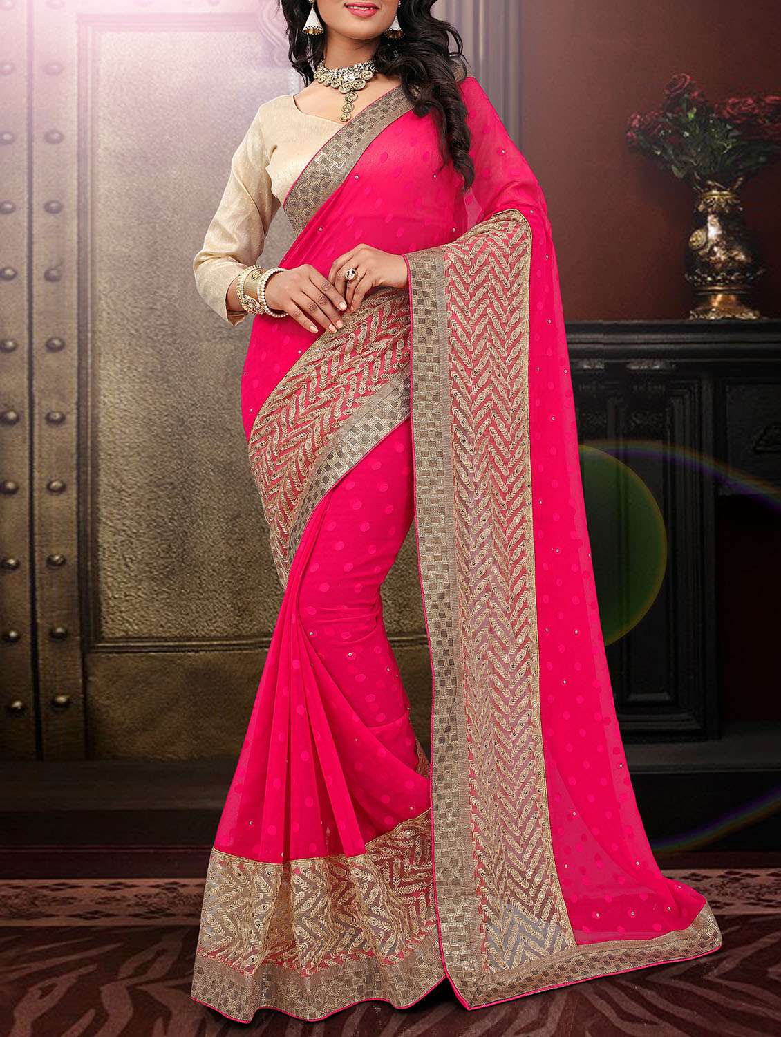 pink embroidered saree - 11303920 - Zoom Image - 0