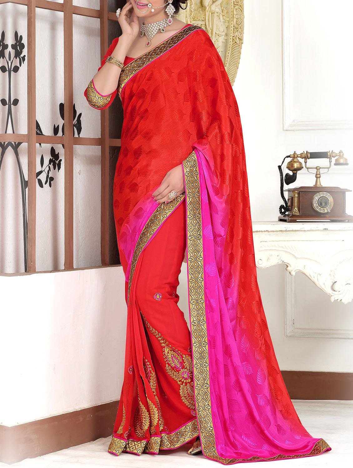 orange embroidered saree - 11303923 -  Zoom Image - 0