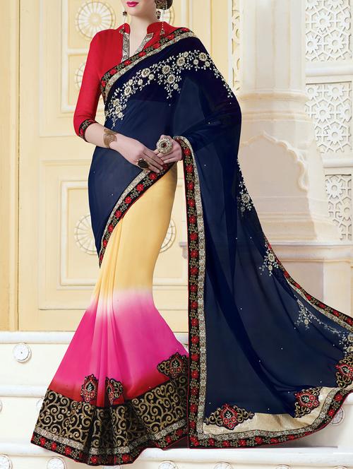multi colored embroidered saree - 11303927 -  Standard Image - 0