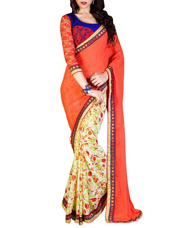 orange embroidered saree with blouse - 11303939 - Zoom Image - 0