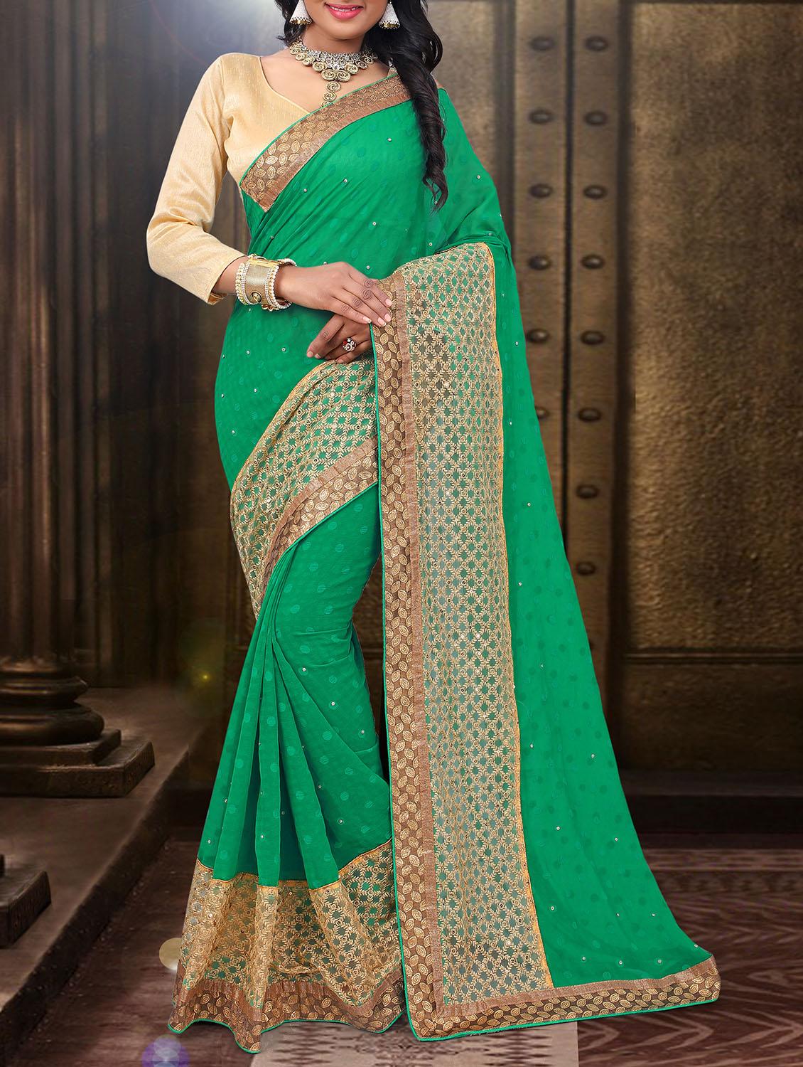 green embroidered saree with blouse - 11303949 -  Zoom Image - 0