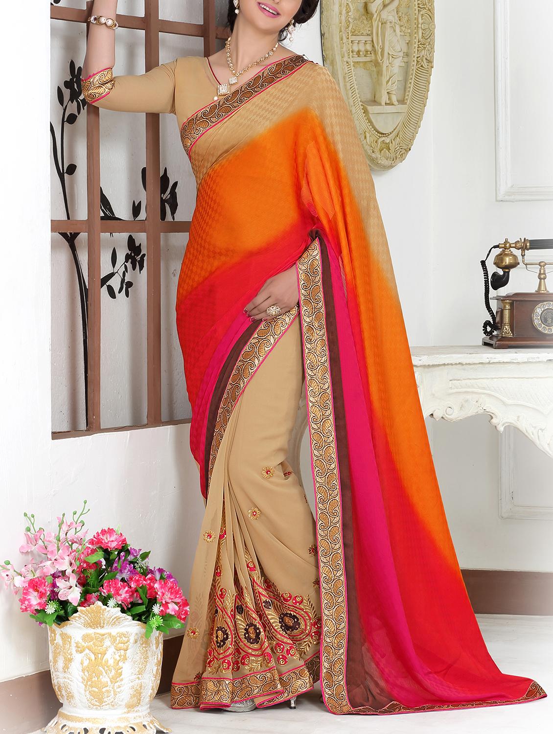 multi colored embroidered saree with blouse - 11303950 -  Zoom Image - 0