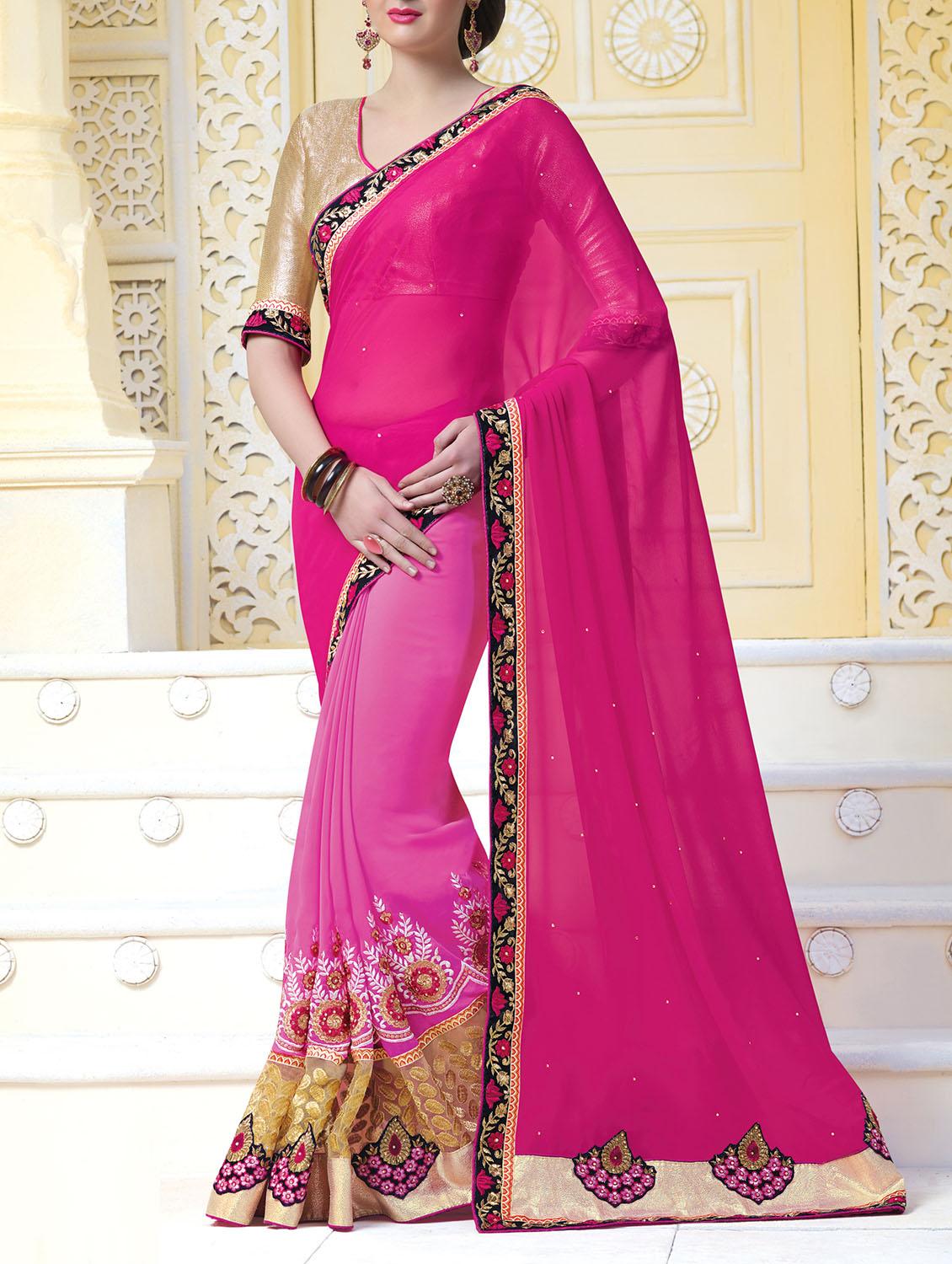 pink embroidered saree with blouse - 11303953 - Zoom Image - 0