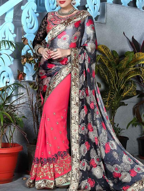 multi colored embroidered saree with blouse - 11303961 - Standard Image - 0