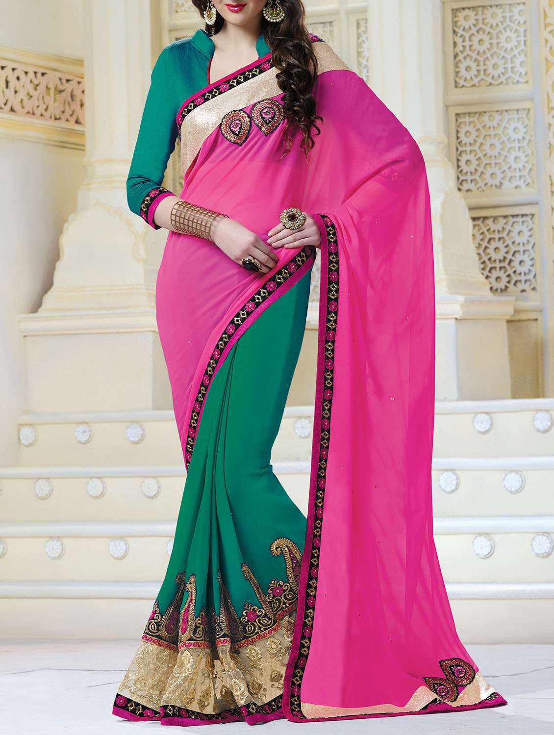 pink embroidered saree with blouse - 11303984 - Zoom Image - 0