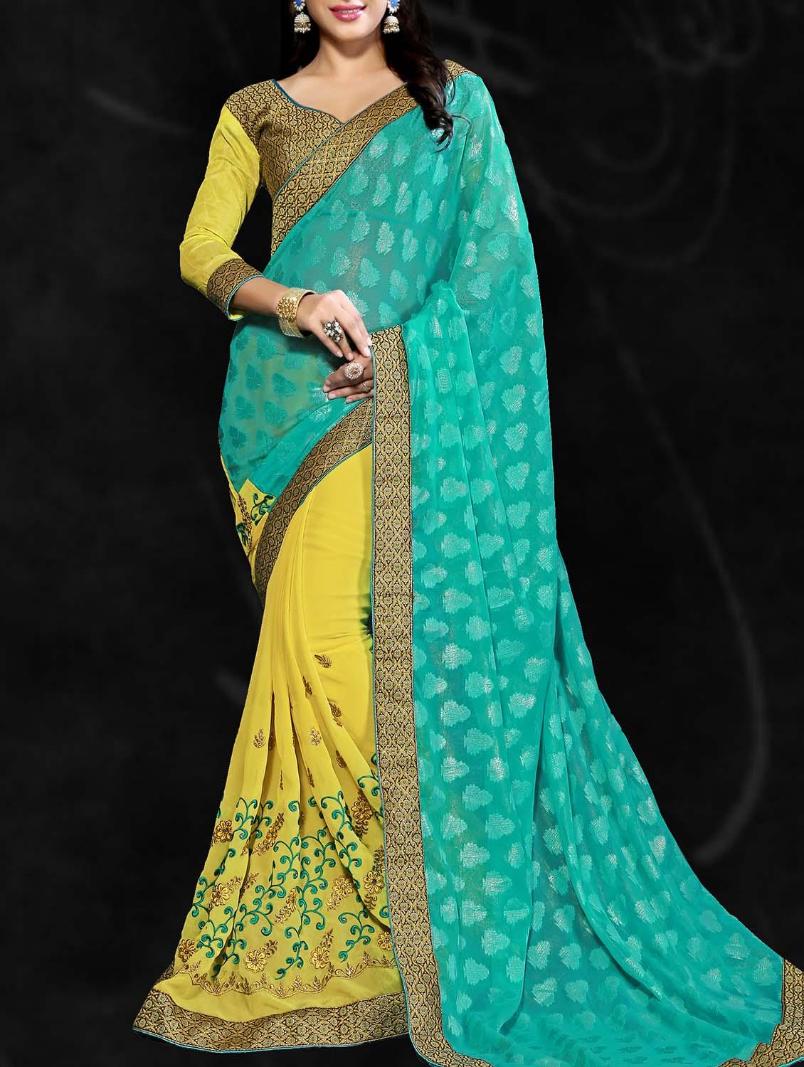 half and half embroidered saree - 11303992 - Zoom Image - 0
