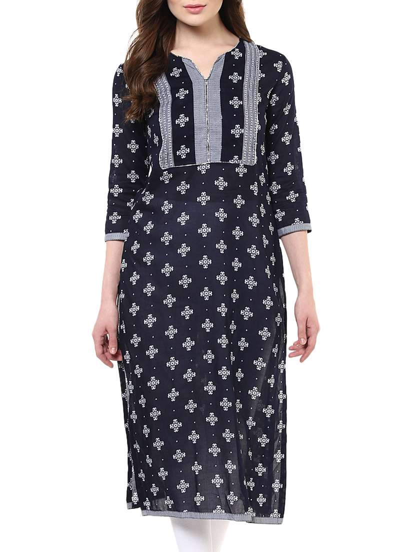 black printed cotton kurta