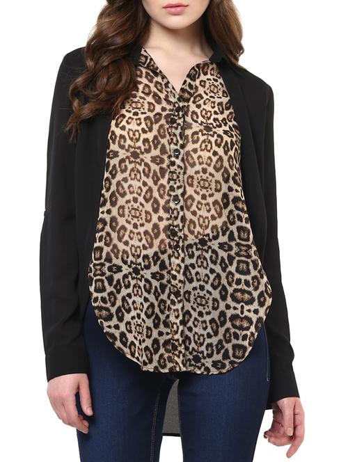 black georgette asymmetric shirt - 11305481 - Standard Image - 0