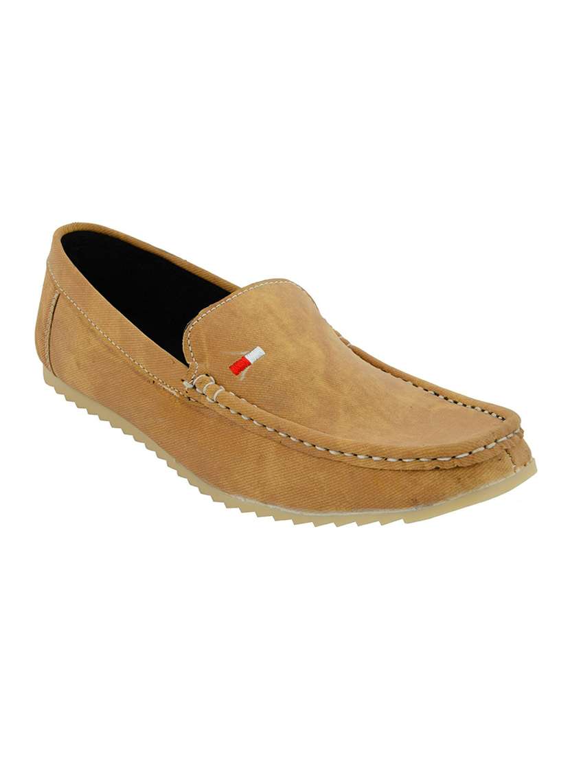 leatherkraft men's denim beige loafers