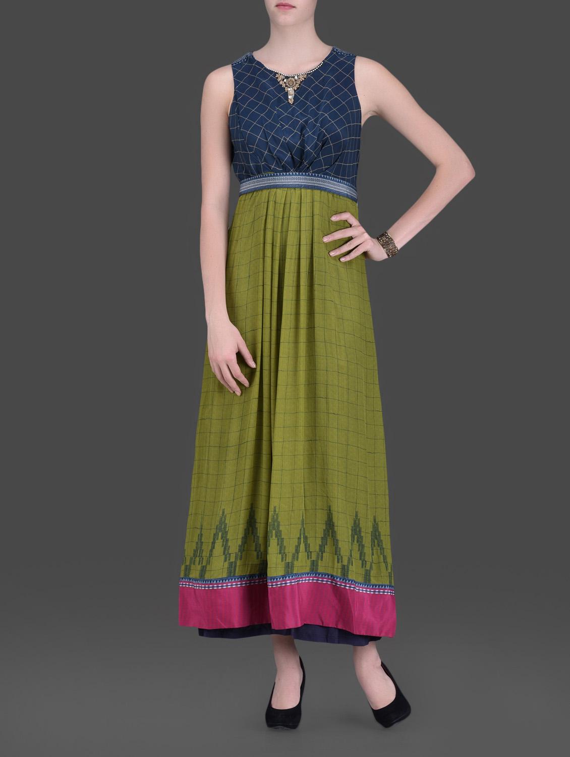 Olive Green Embellished Maxi Dress - LABEL Ritu Kumar
