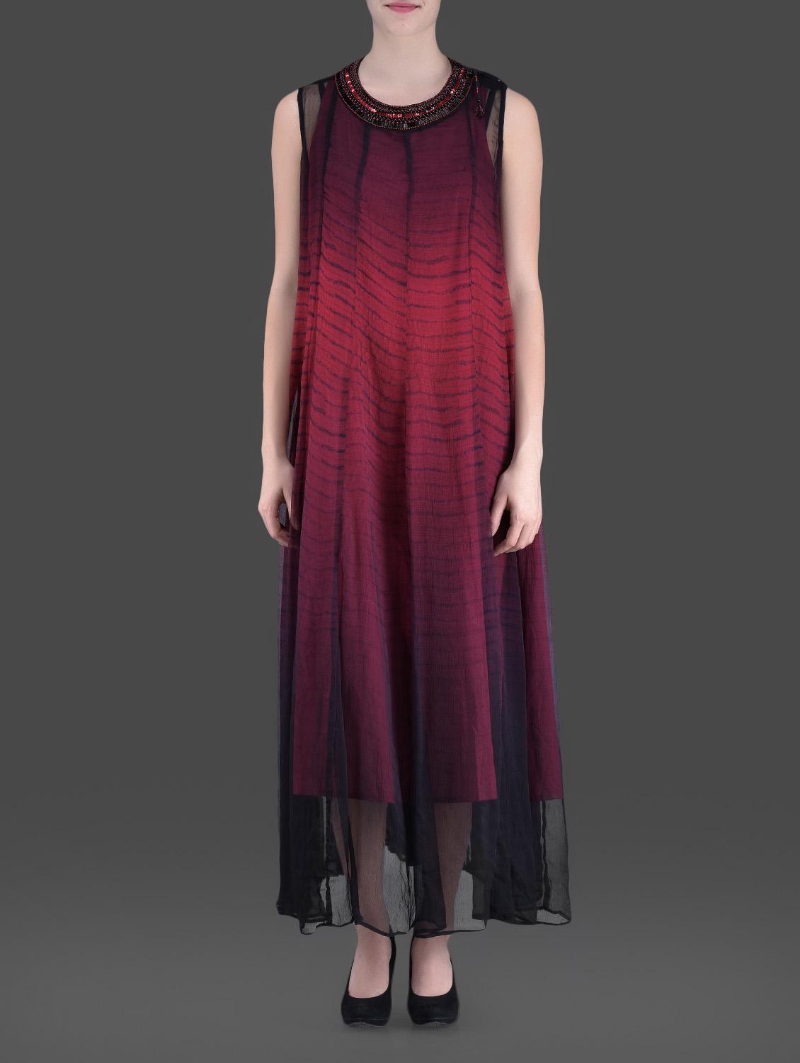 Black And Maroon Embellished Maxi Dress - LABEL Ritu Kumar