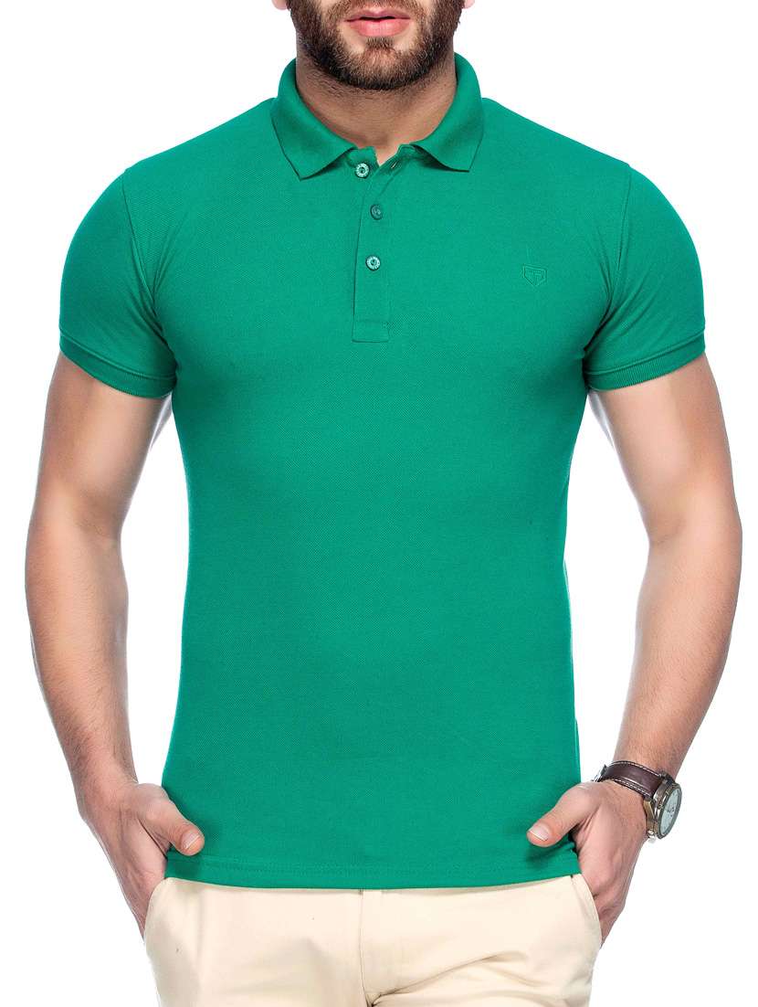 solid green cotton polo t-shirt