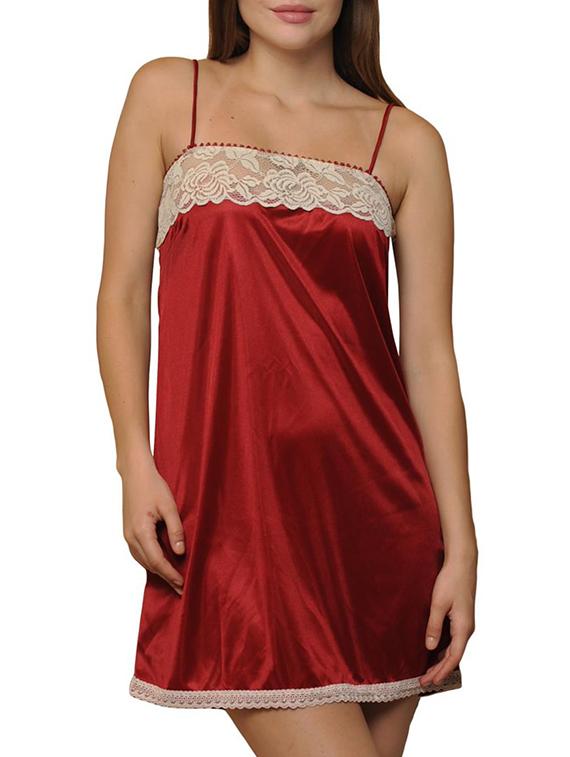 solid maroon laced satin night dress - 11324239 - Zoom Image - 0