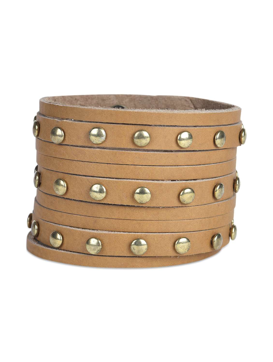 strapped studded brown leather wrist band