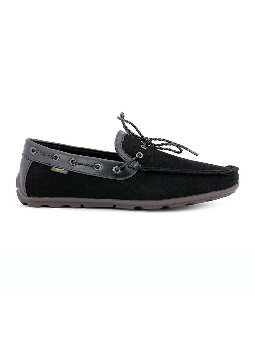 black suede casual boat shoe