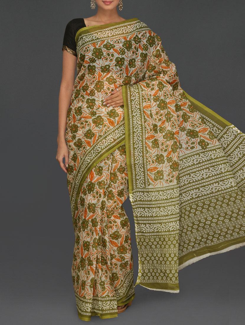 Floral With Leaf Printed Green Kota Saree - Komal Sarees