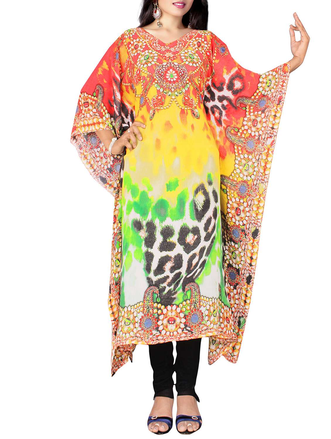 multi colored georgette printed kaftan