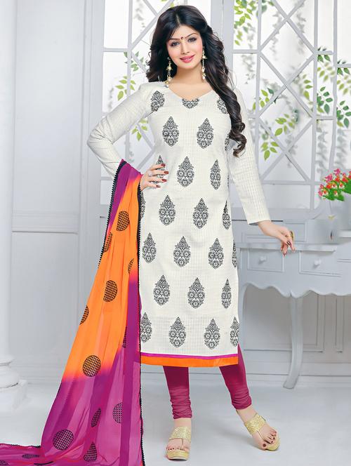 white cotton printed dress material - 11333603 -  Standard Image - 0