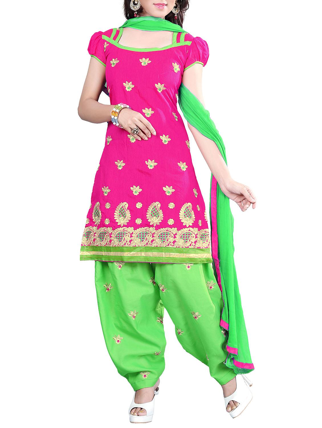 pink floral embroidered cotton unstitched suit set - 11333797 -  Zoom Image - 0
