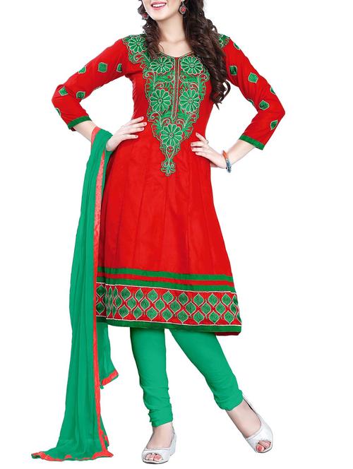 red cotton embroidered dress material - 11333824 - Standard Image - 0
