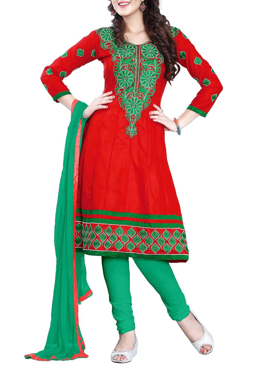 red cotton embroidered dress material - 11333824 - Zoom Image - 0