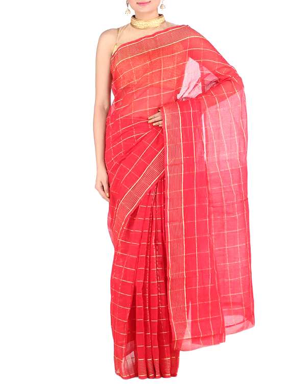 red checked art silk saree with blouse