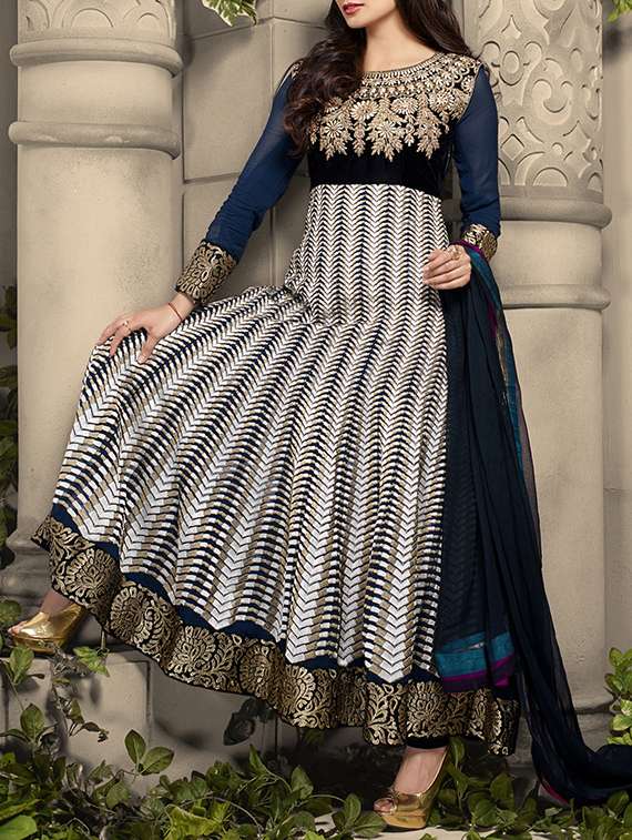 multi colored georgette embroidered dress material