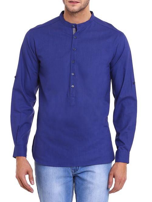 solid royal blue cotton kurta - 11338578 - Standard Image - 0