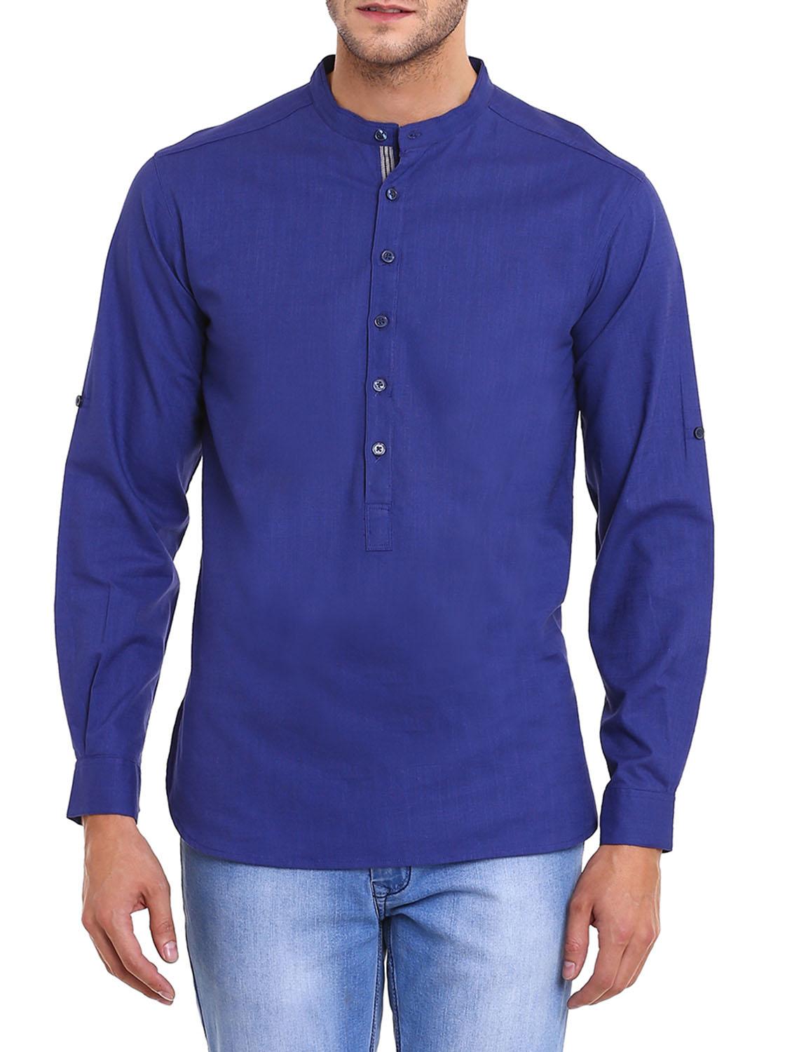 solid royal blue cotton kurta - 11338578 - Zoom Image - 0