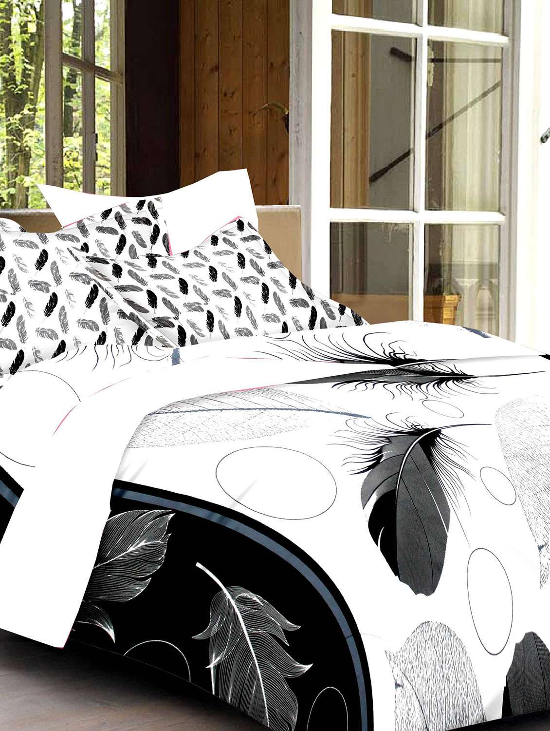 Buy online White And Black Printed Cotton Double Bed Sheet Set from Bed