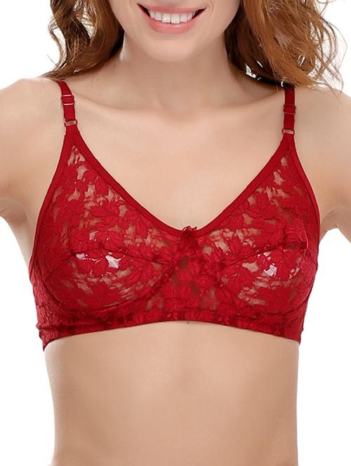red nylon laced bra - 11357534 - Standard Image - 0