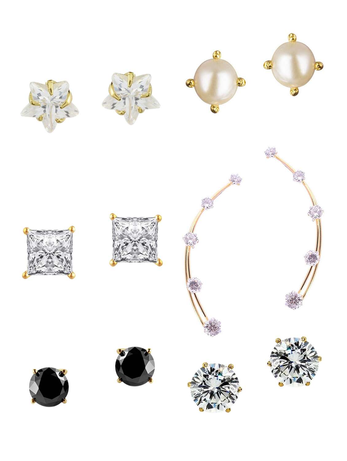 white gold plated studs (set of 6) earrings