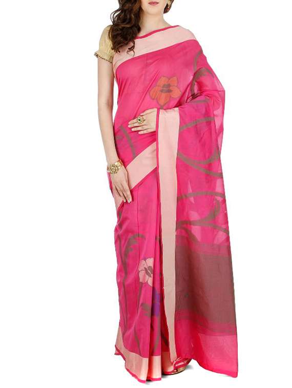 pink cotton saree with blouse