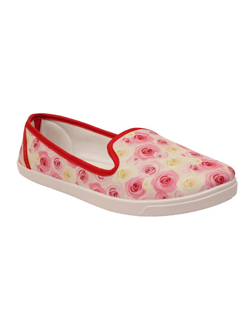 pink floral printed canvas shoes