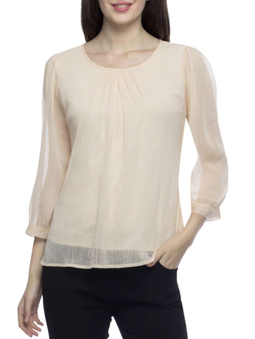 beige poly chiffon regular top