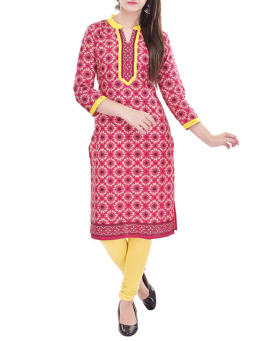pink printed cotton kurta