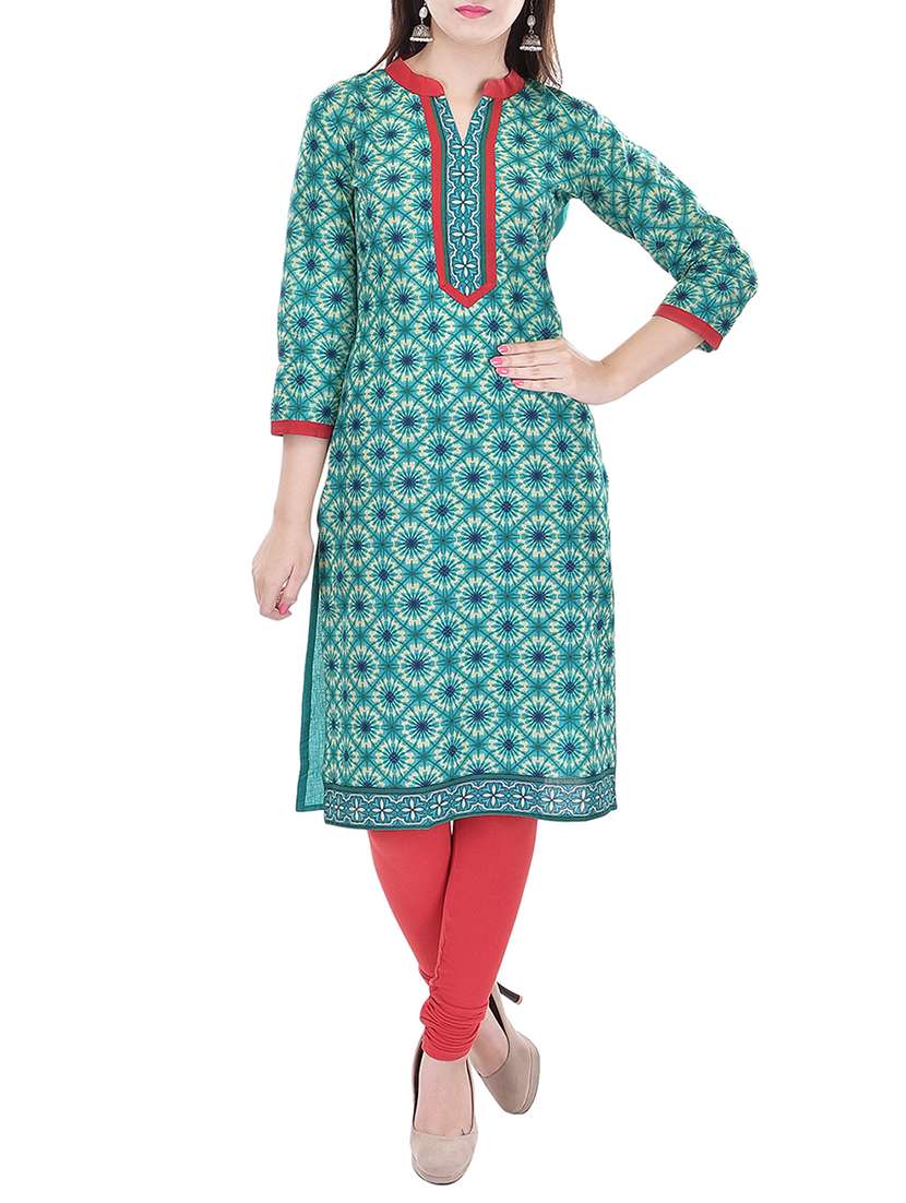 sky blue printed cotton kurta