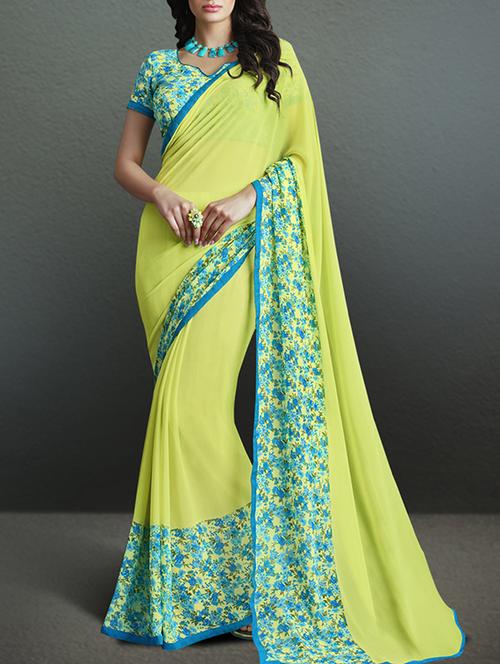 yellow printed saree with blouse - 11388814 - Standard Image - 0