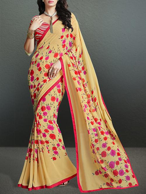 beige printed saree with blouse - 11388844 -  Standard Image - 0