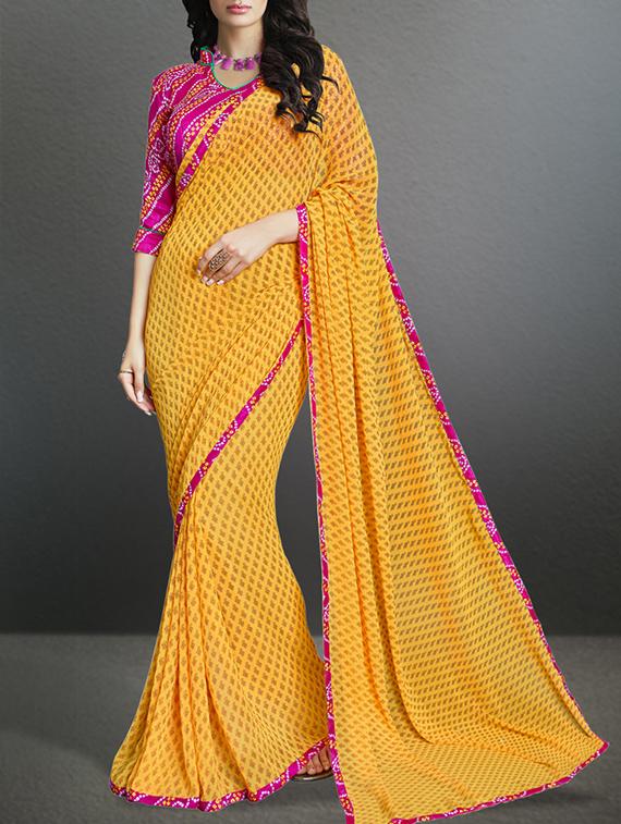 yellow printed saree with blouse - 11388846 - Zoom Image - 0