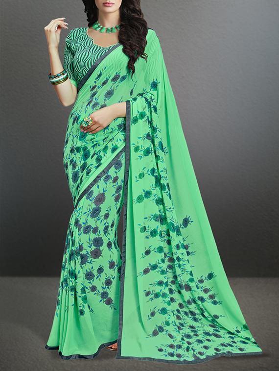 green printed saree with blouse - 11388877 - Zoom Image - 0