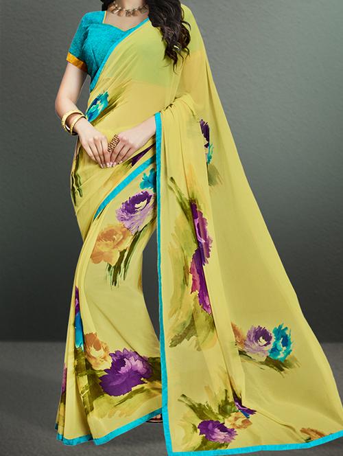 yellow printed  saree with blouse - 11388879 -  Standard Image - 0