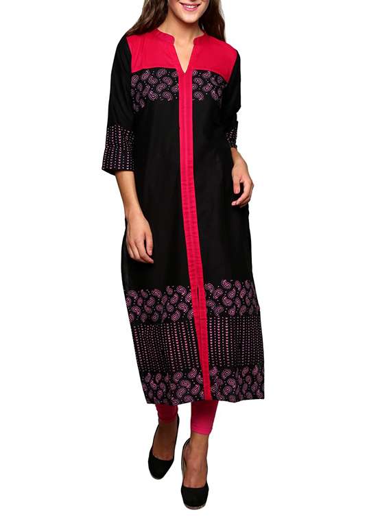 black printed cotton kurta