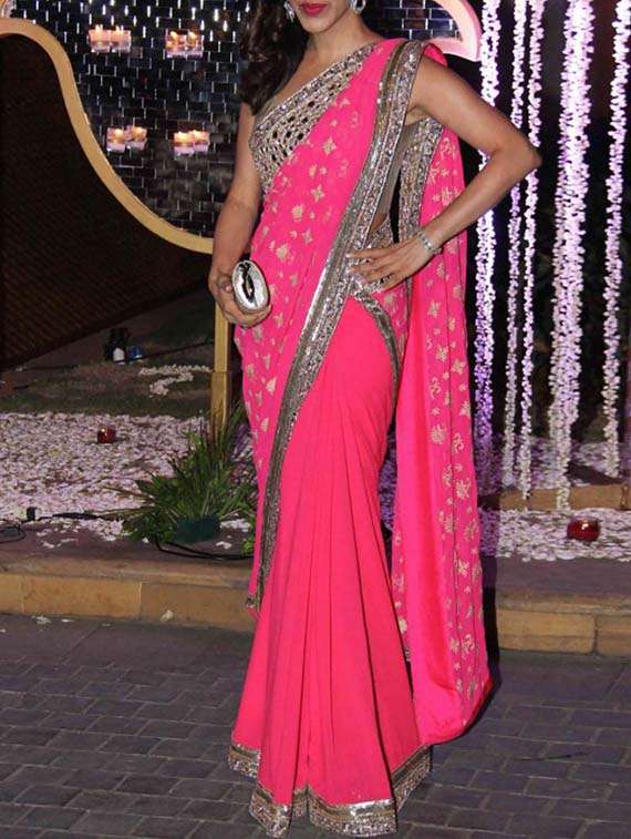 pink georgette saree with blouse