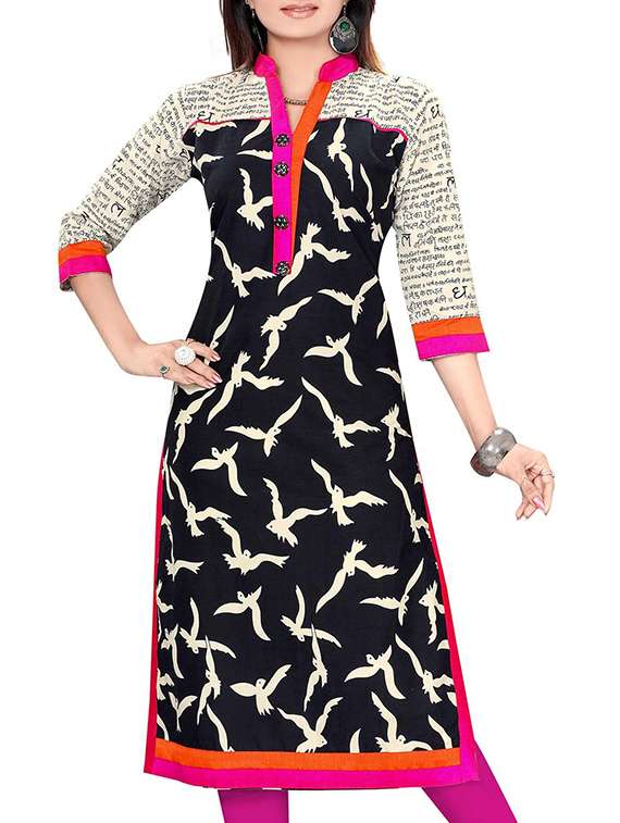 black,white and pink cotton kurta