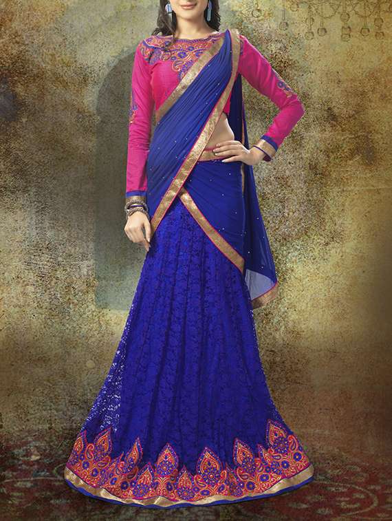 blue net lehenga