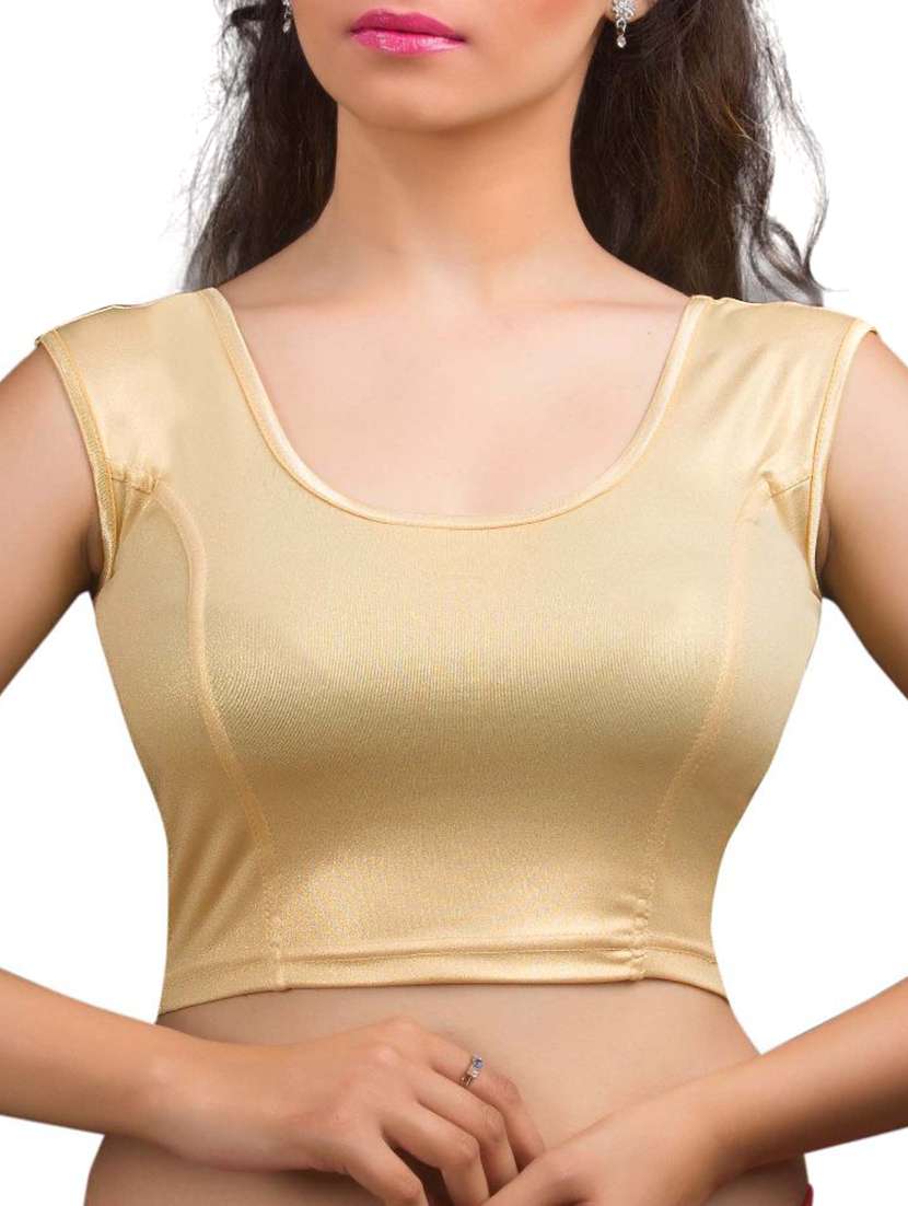 gold silk blend stretchable stitched blouse